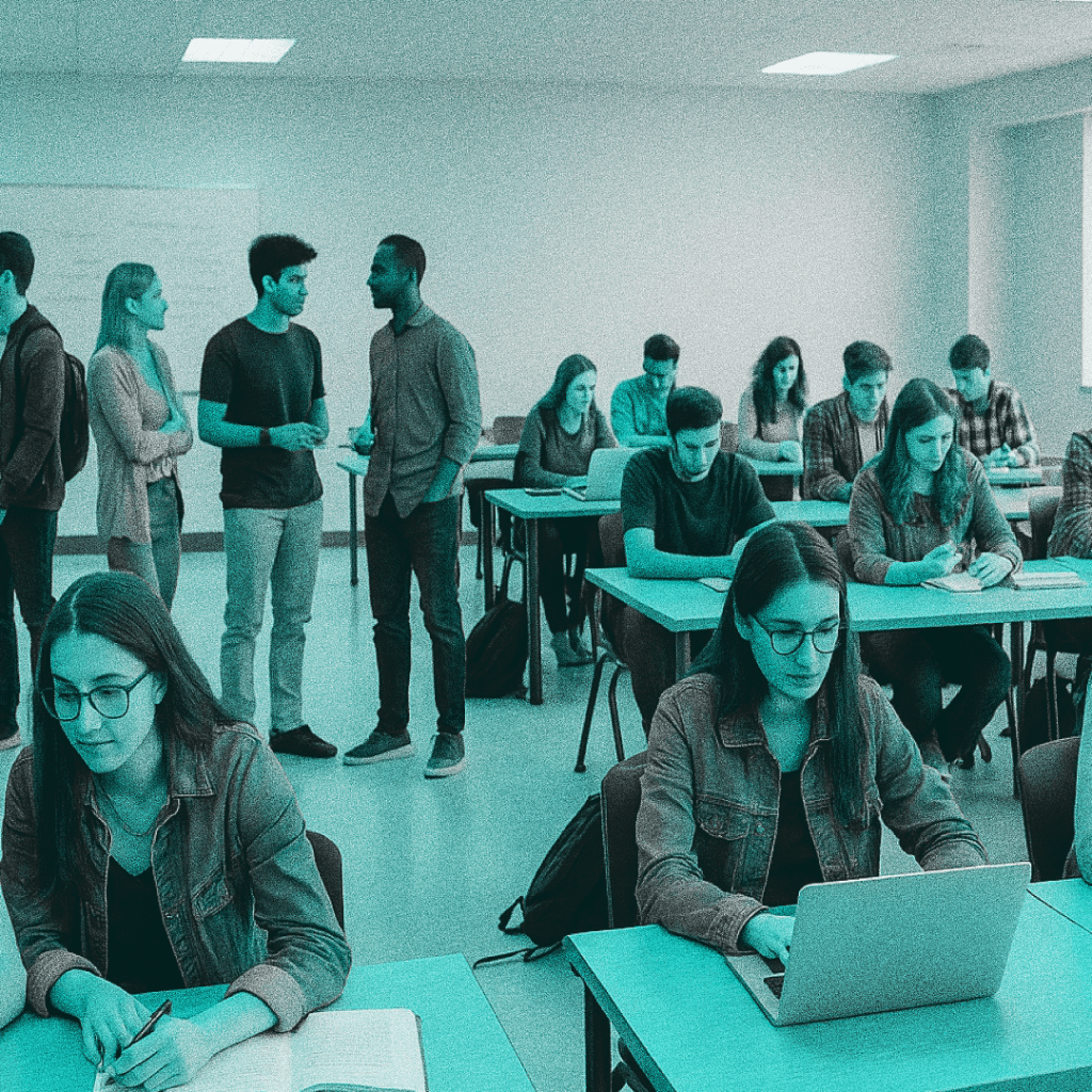 University students working together